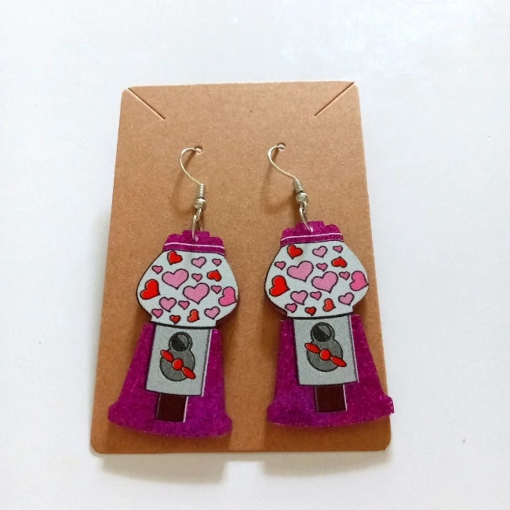 Purple Heart Gumball Machine Earrings - Picture 1 of 4